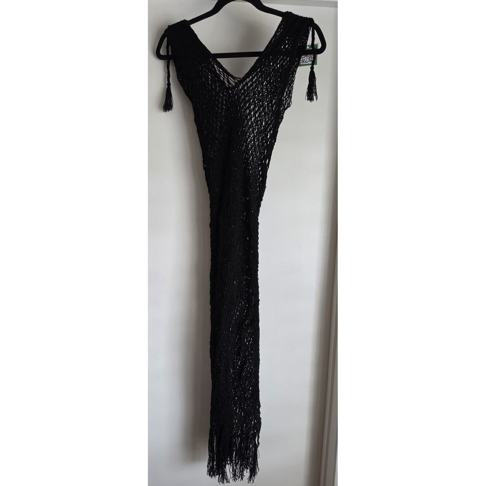 WÜITÜSÜ Black Crochet Cover-Up One Size V-Neck Sleeveless Beach Resort NWT